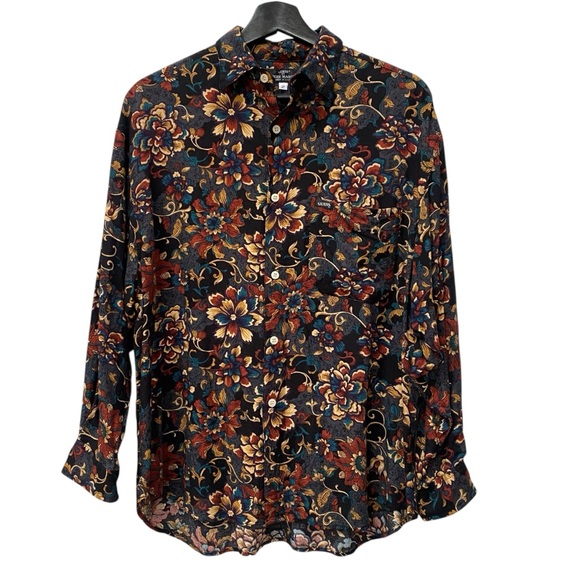 Guess by Marciano Tops - Vintage 80s Guess Marciano Black Floral Patterned Top Shirt Baggy Oversized